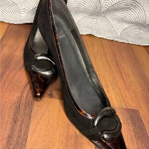 Stuart Weitzman Black Suede Pumps with Tortoiseshell Trim